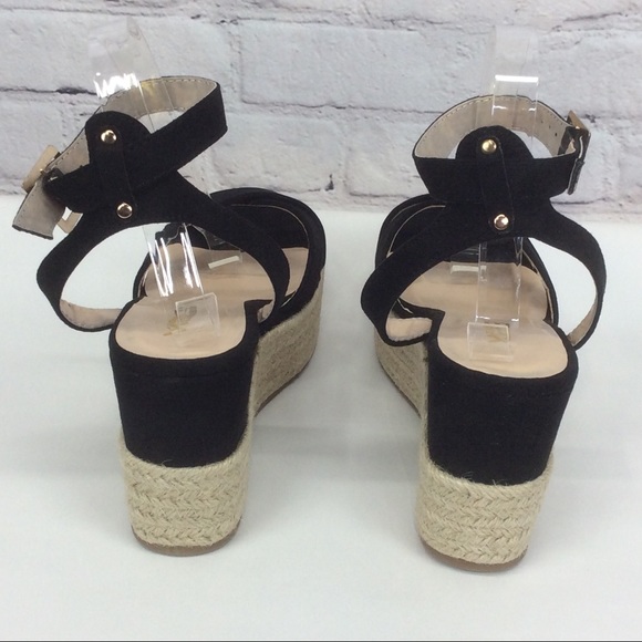 X2B Sandals Women’s Size 10 Black Vegan Suede Platform Wedge Espadrille Strappy - Picture 7 of 10